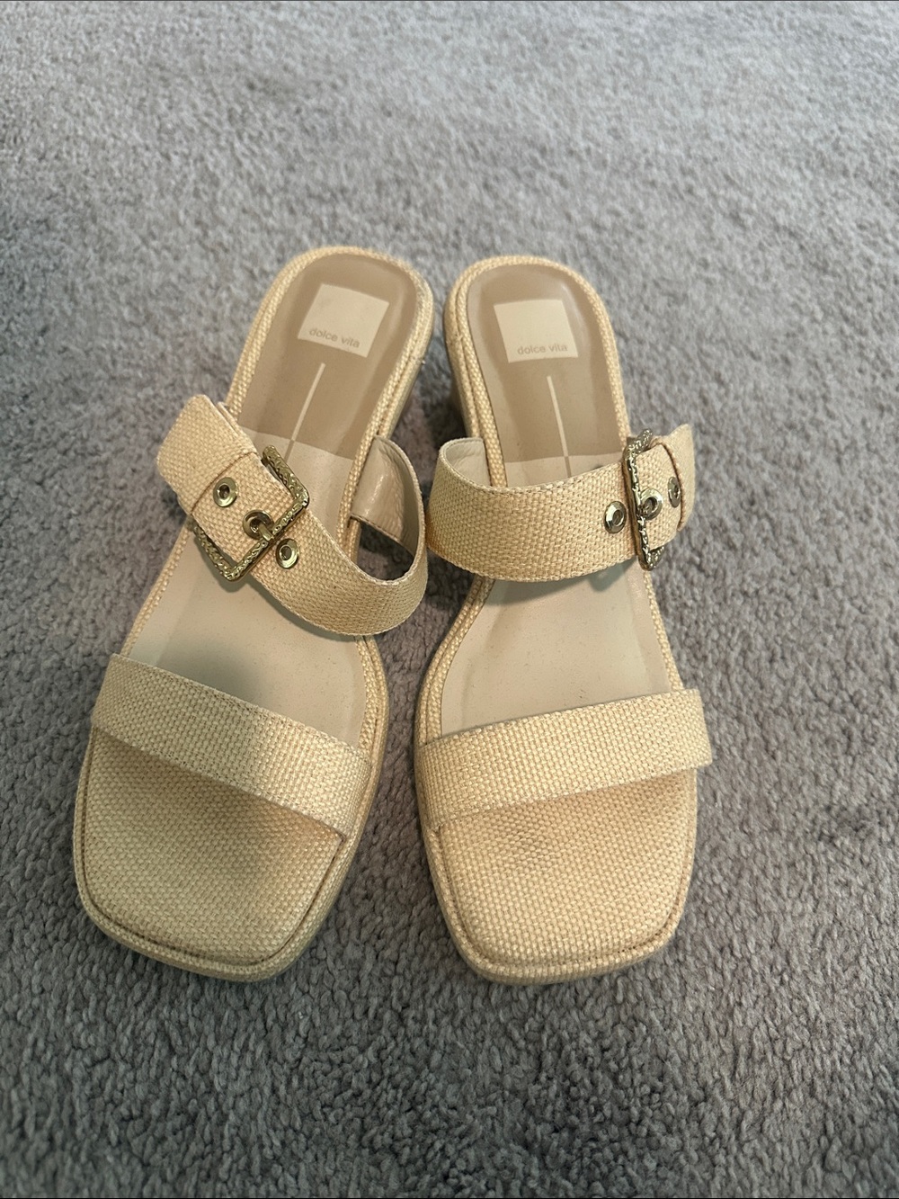 Dolce Vita Beige Buckle Strap Slide Mules